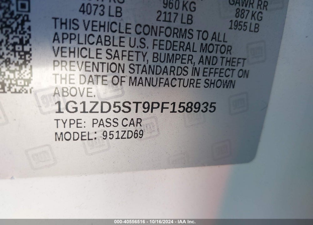 2023 CHEVROLET MALIBU FWD 1LT VIN: 1G1ZD5ST9PF158935