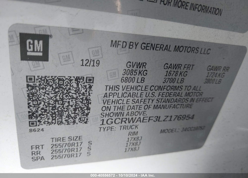 2020 CHEVROLET SILVERADO 1500 2WD STANDARD BED WT VIN: 1GCRWAEF3LZ176954