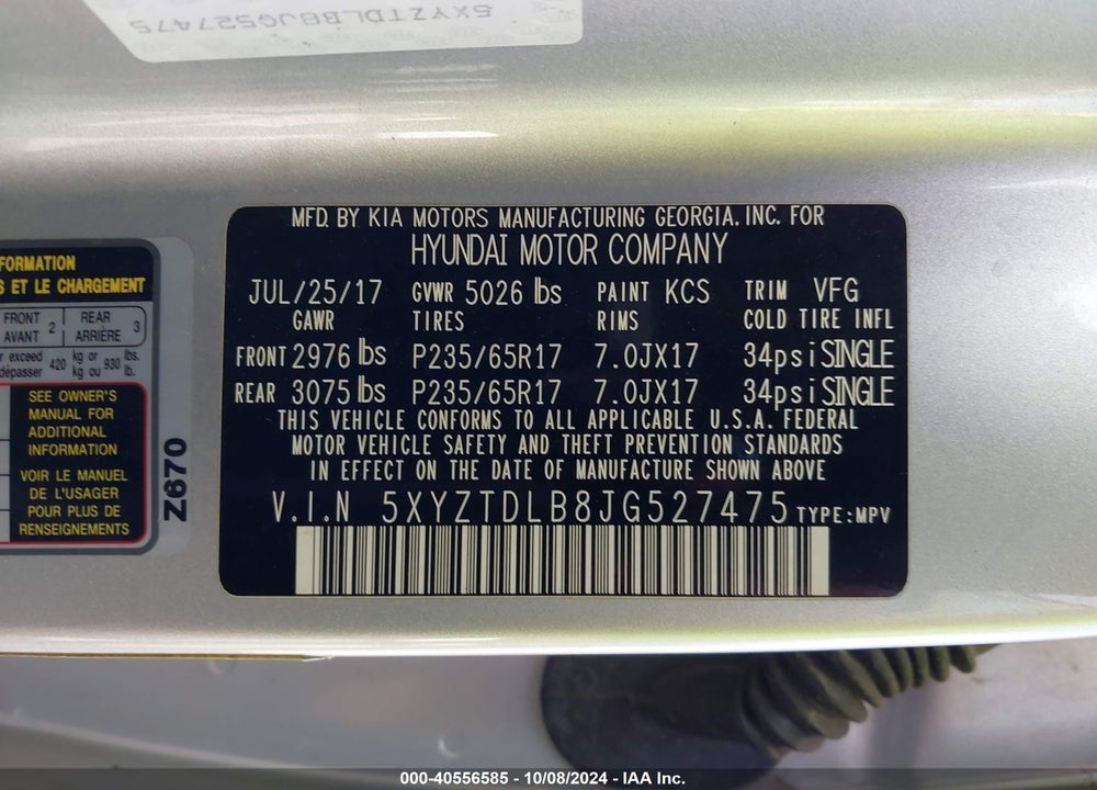 2018 HYUNDAI SANTA FE SPORT 2.4L VIN: 5XYZTDLB8JG527475