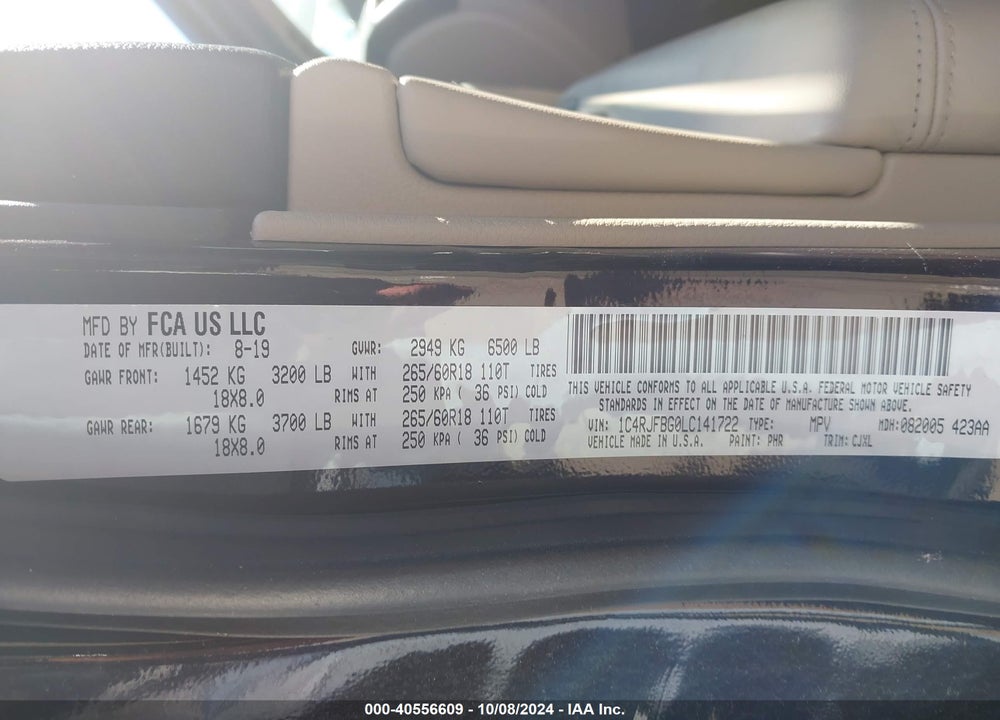 2020 JEEP GRAND CHEROKEE LIMITED 4X4 VIN: 1C4RJFBG0LC141722