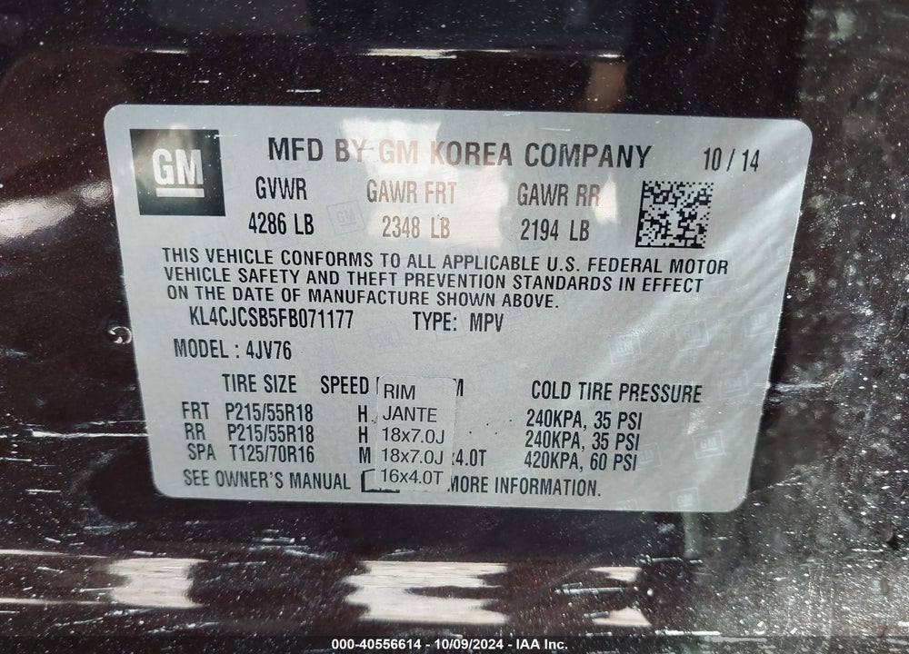 2015 BUICK ENCORE LEATHER VIN: KL4CJCSB5FB071177