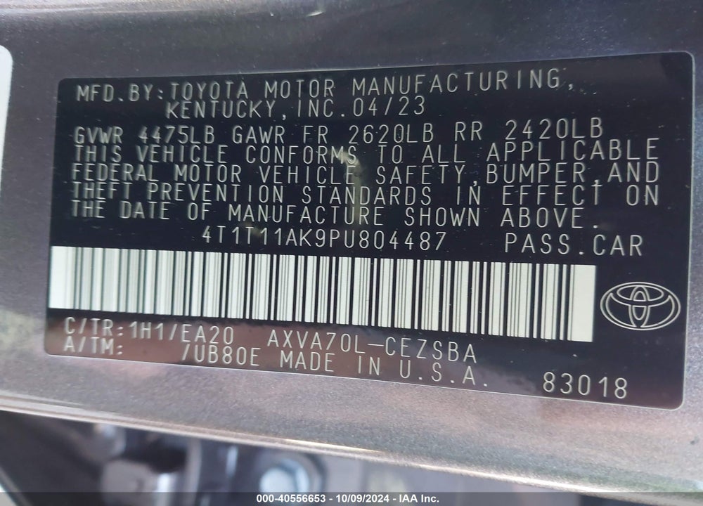 2023 TOYOTA CAMRY SE VIN: 4T1T11AK9PU804487