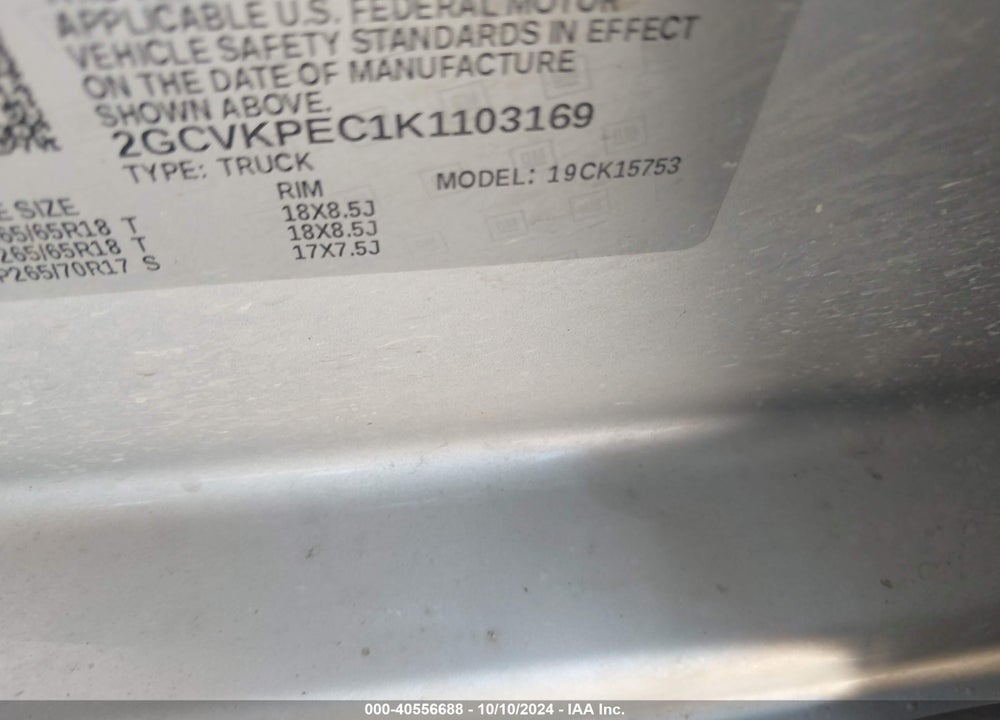 2019 CHEVROLET SILVERADO 1500 LD LT VIN: 2GCVKPEC1K1103169