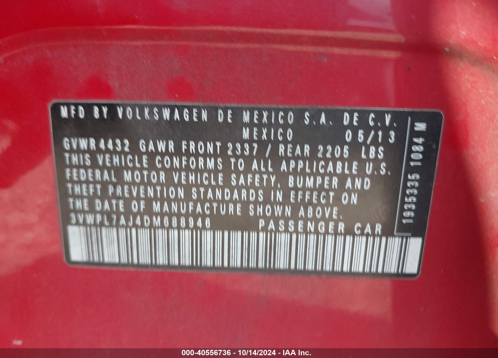 2013 VOLKSWAGEN JETTA SPORTWAGEN VIN: 3VWPL7AJ4DM688946
