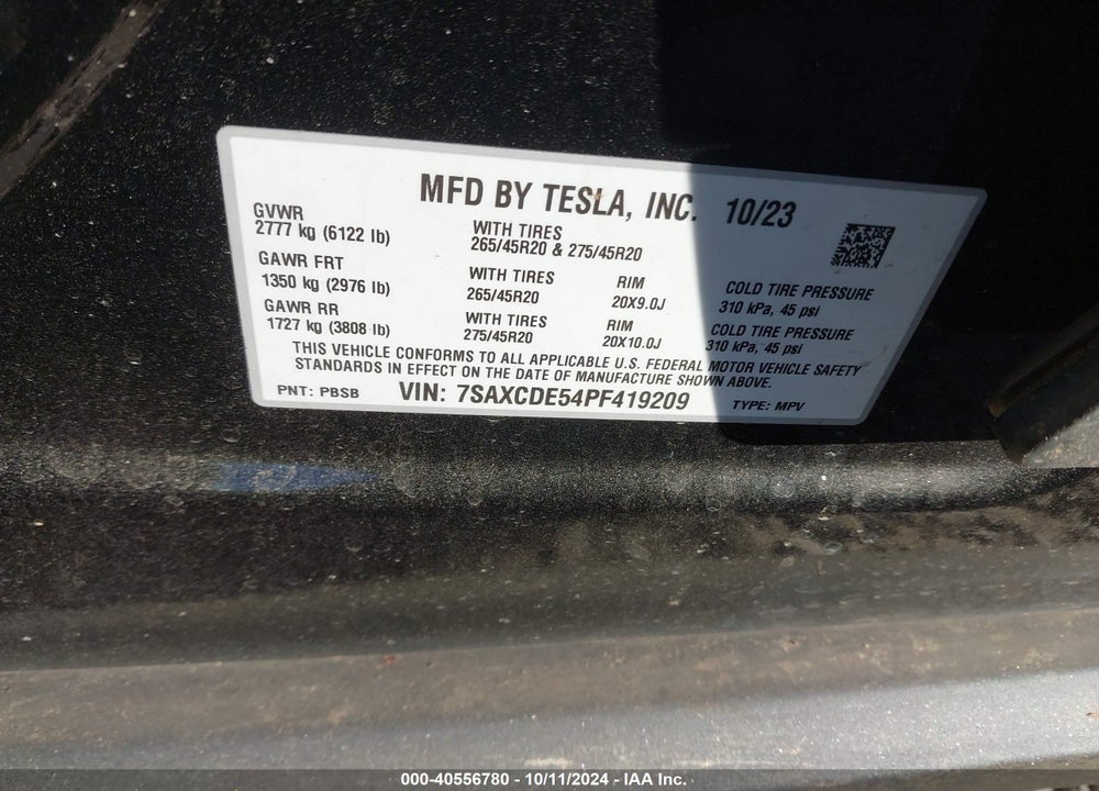 2023 TESLA MODEL X DUAL MOTOR ALL-WHEEL DRIVE/STANDARD RANGE VIN: 7SAXCDE54PF419209