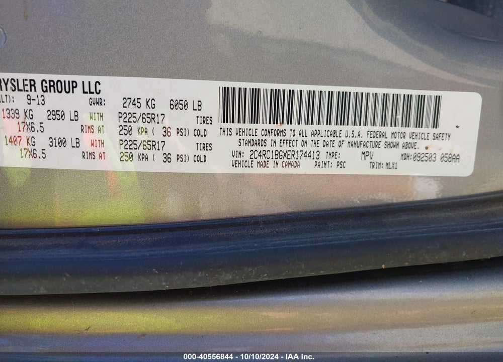 2014 CHRYSLER TOWN & COUNTRY TOURING VIN: 2C4RC1BGXER174413