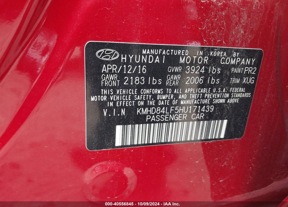 2017 HYUNDAI ELANTRA SE VIN: KMHD84LF5HU171439