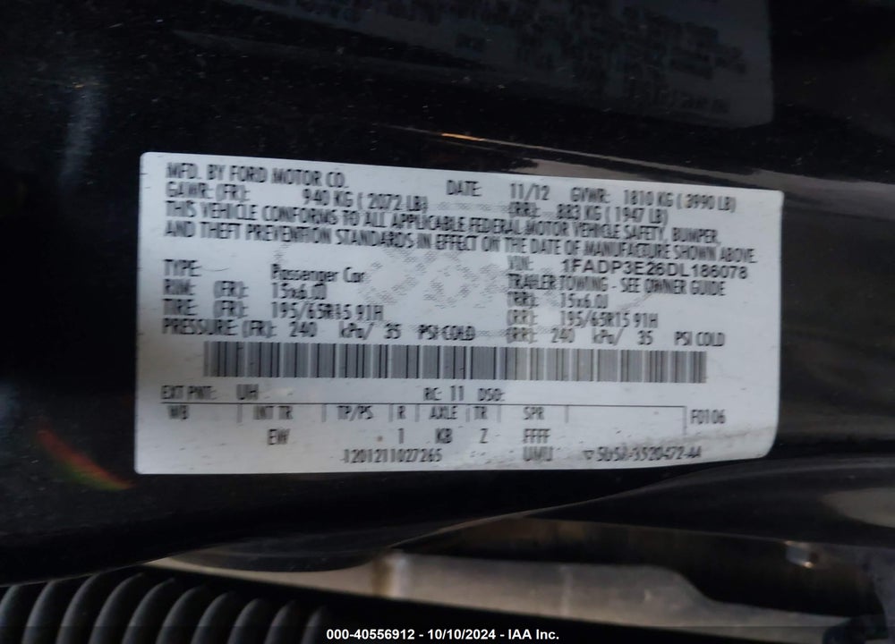 2013 FORD FOCUS VIN: 1FADP3E26DL186078