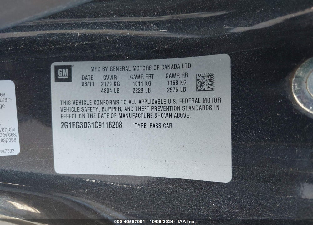 2012 CHEVROLET CAMARO 2LT VIN: 2G1FG3D31C9116208