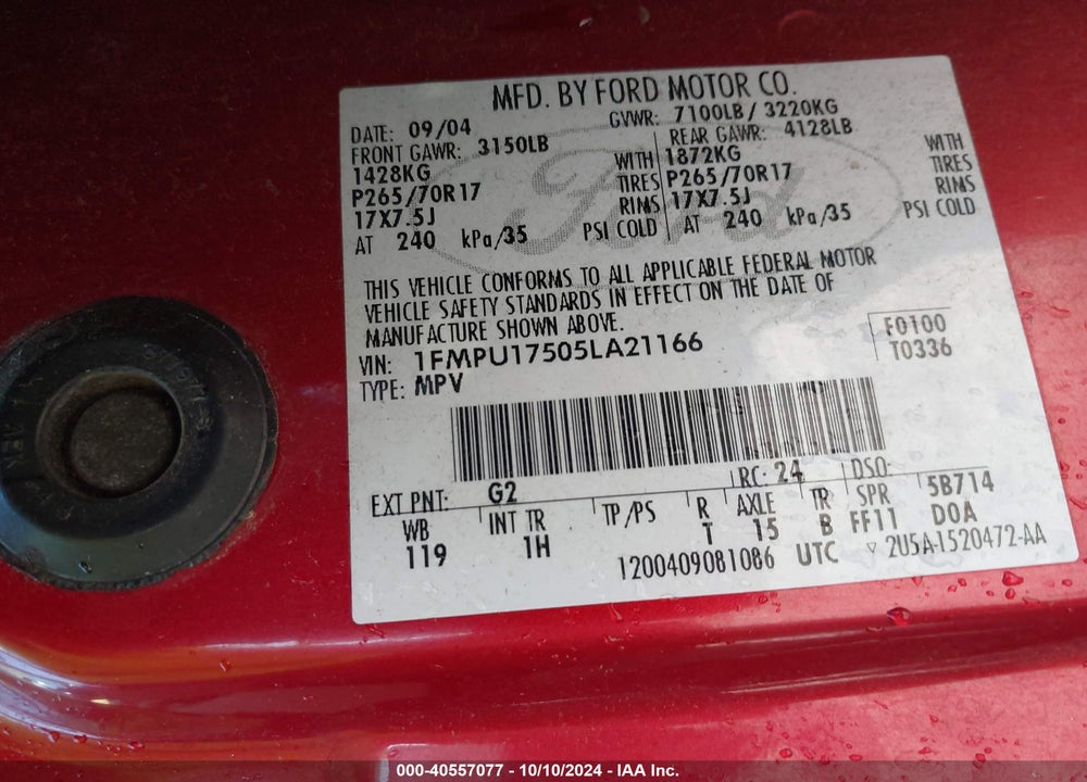 2005 FORD EXPEDITION EDDIE BAUER/KING RANCH VIN: 1FMPU17505LA21166