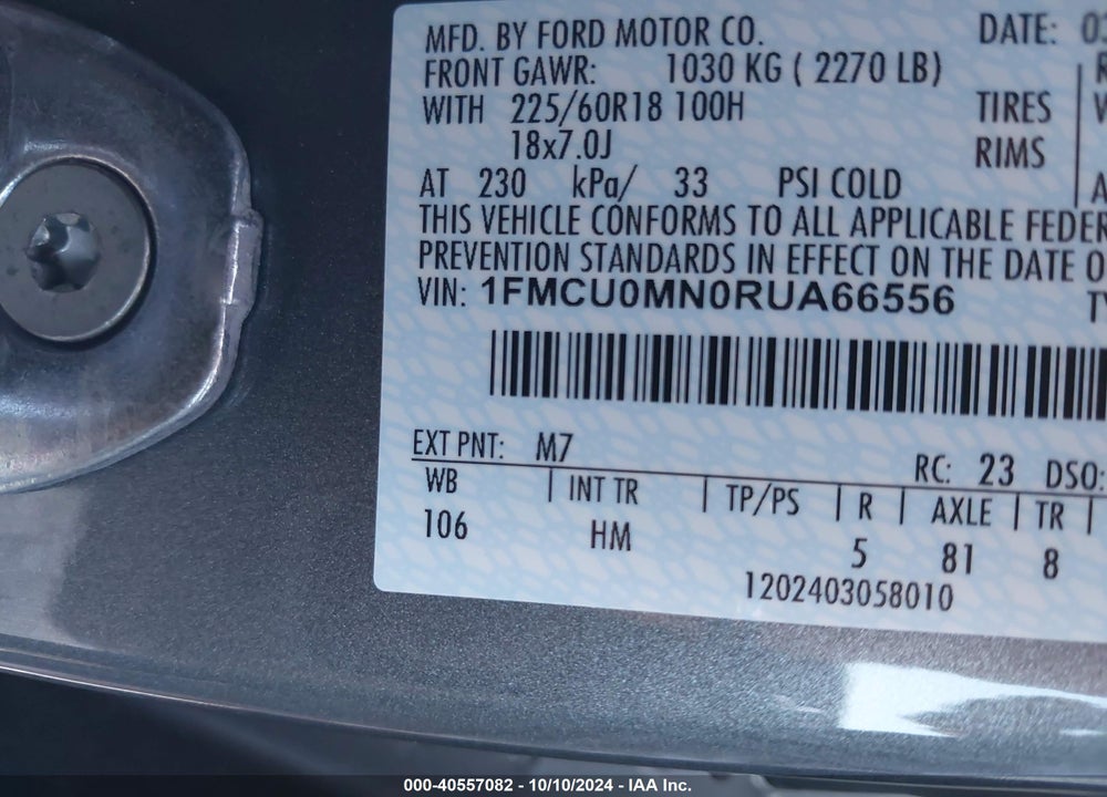 2024 FORD ESCAPE ST LINE VIN: 1FMCU0MN0RUA66556
