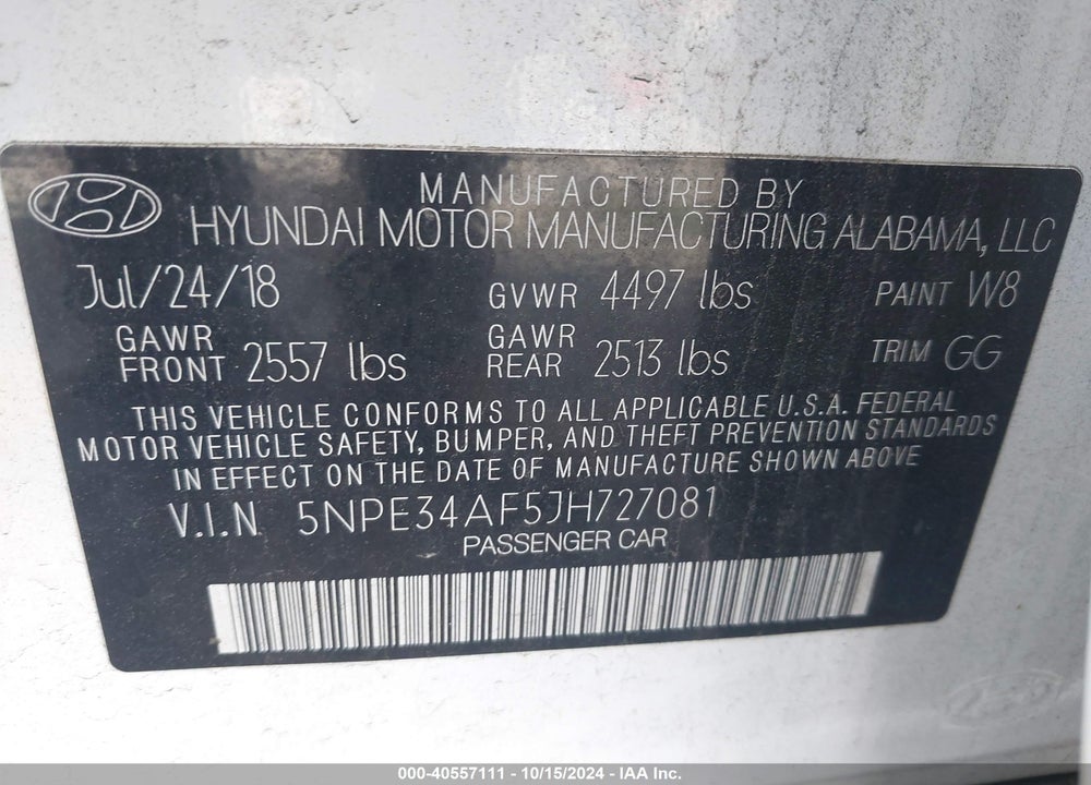 2018 HYUNDAI SONATA LIMITED VIN: 5NPE34AF5JH727081