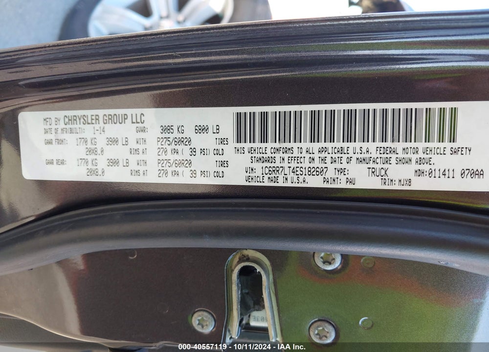 2014 RAM 1500 BIG HORN VIN: 1C6RR7LT4ES182607