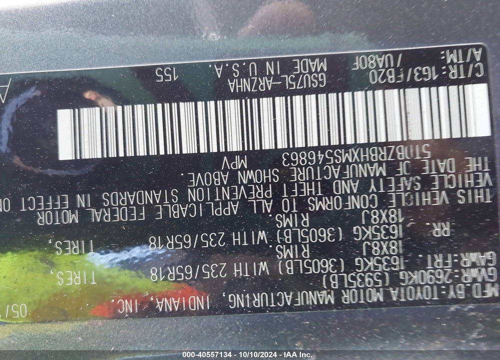 2021 TOYOTA HIGHLANDER LE VIN: 5TDBZRBHXMS546863