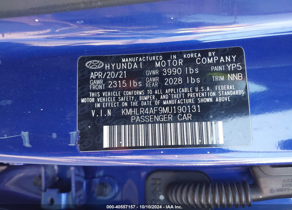 2021 HYUNDAI ELANTRA N LINE VIN: KMHLR4AF9MU190131