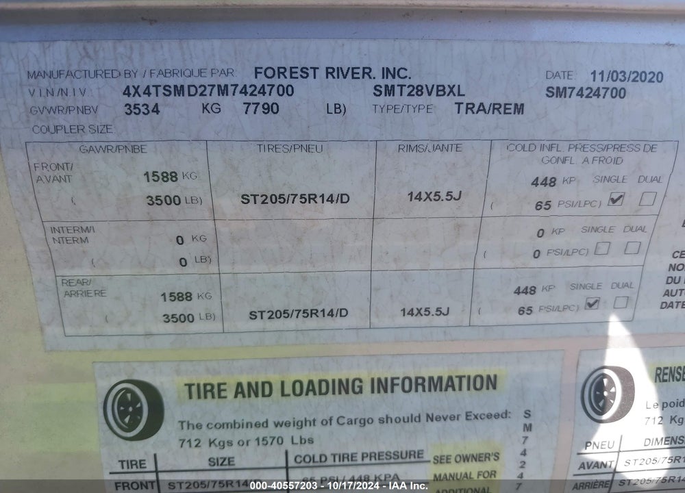 2021 SALEM 28V VIN: 4X4TSMD27M7424700