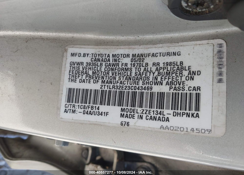 2003 TOYOTA MATRIX/XR VIN: 2T1LR32E23C043469