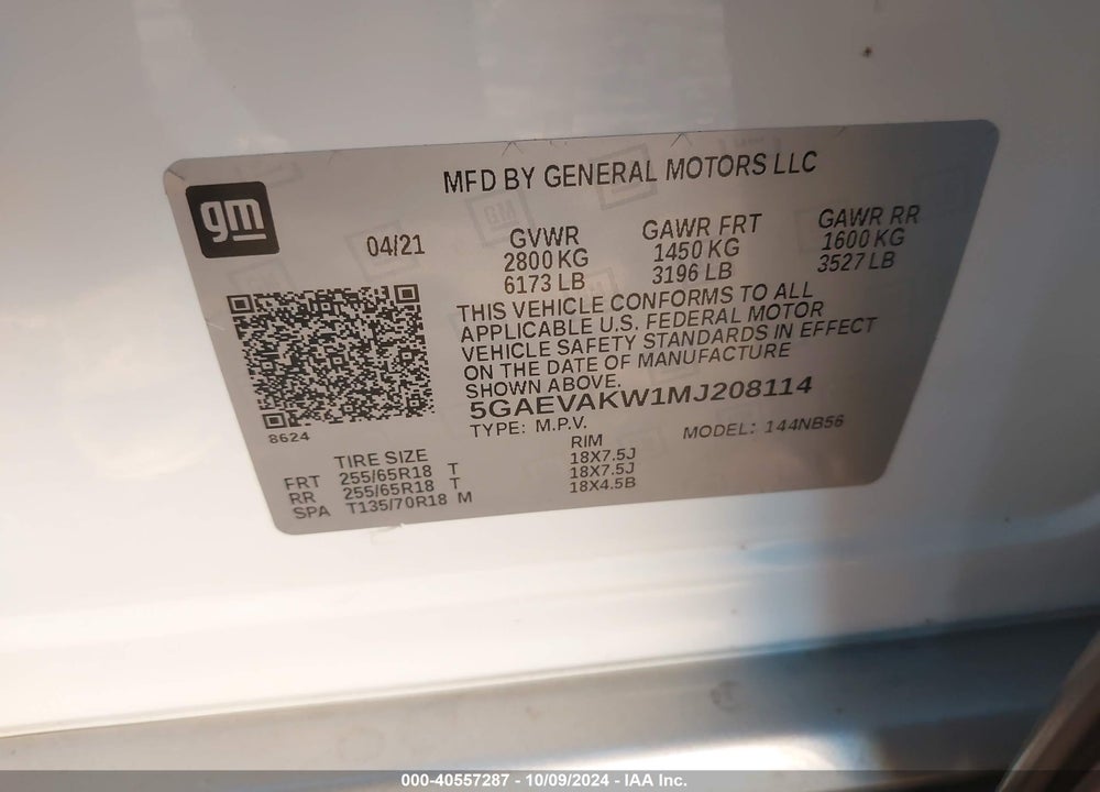 2021 BUICK ENCLAVE AWD ESSENCE VIN: 5GAEVAKW1MJ208114
