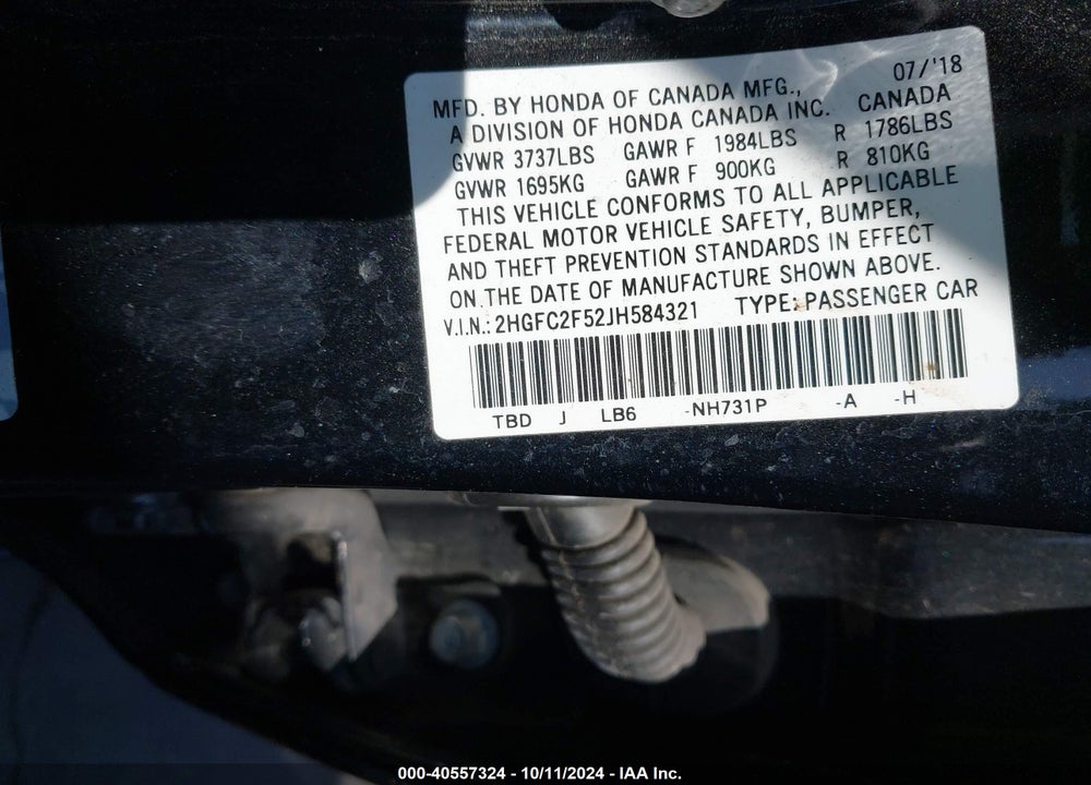 2018 HONDA CIVIC LX VIN: 2HGFC2F52JH584321