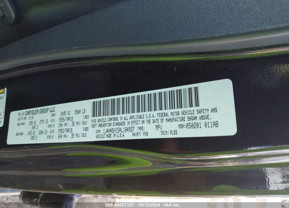 2010 ANGLER JEEP WR UNLIMITED SAHARA VIN: 1J4HA5H15AL184937