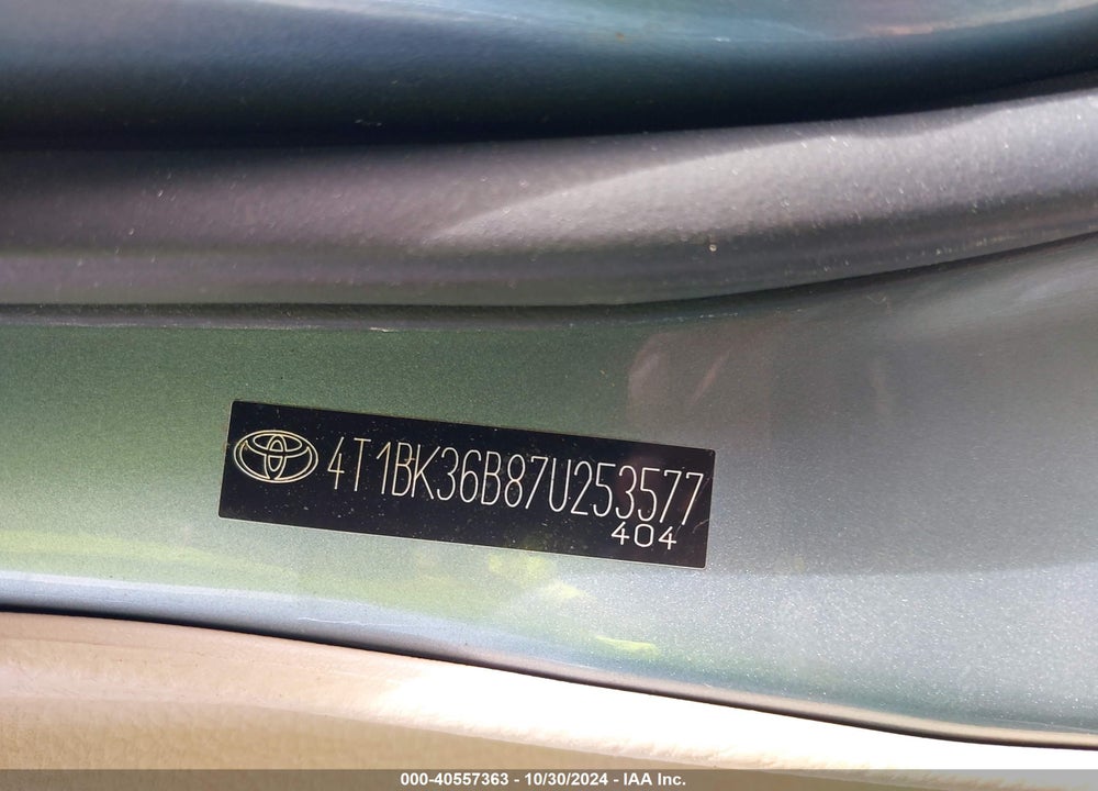 2007 TOYOTA AVALON XLS VIN: 4T1BK36B87U253577