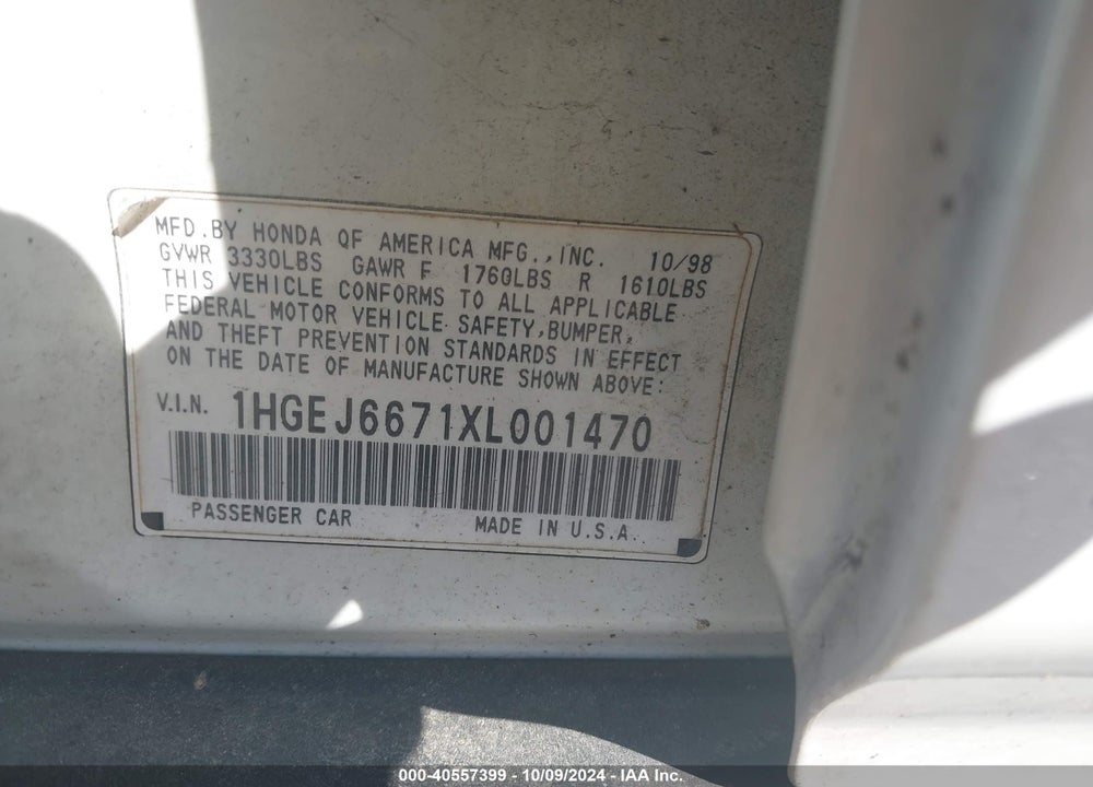 1999 HONDA CIVIC LX VIN: 1HGEJ6671XL001470