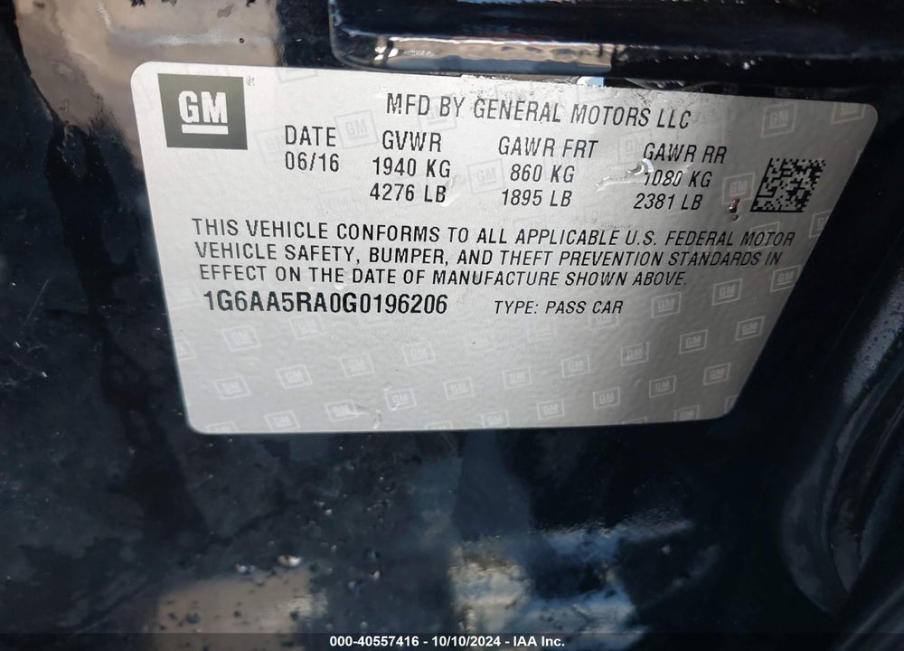 2016 CADILLAC ATS STANDARD VIN: 1G6AA5RA0G0196206