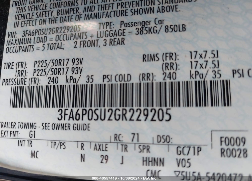 2016 FORD FUSION ENERGI TITANIUM VIN: 3FA6P0SU2GR229205