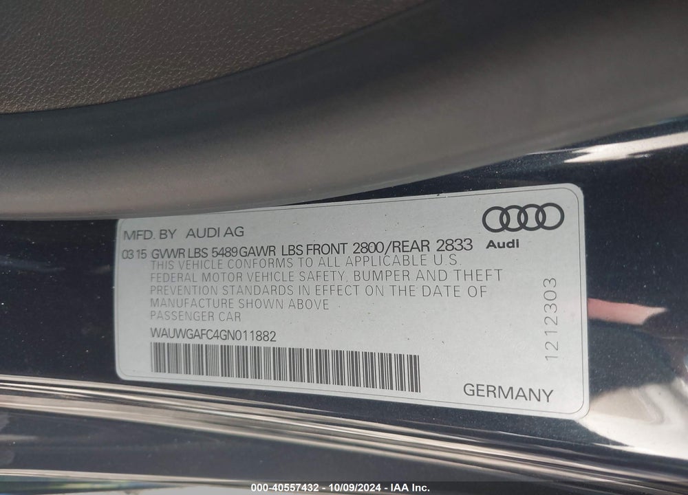 2016 AUDI A7 3.0T PREMIUM PLUS VIN: WAUWGAFC4GN011882