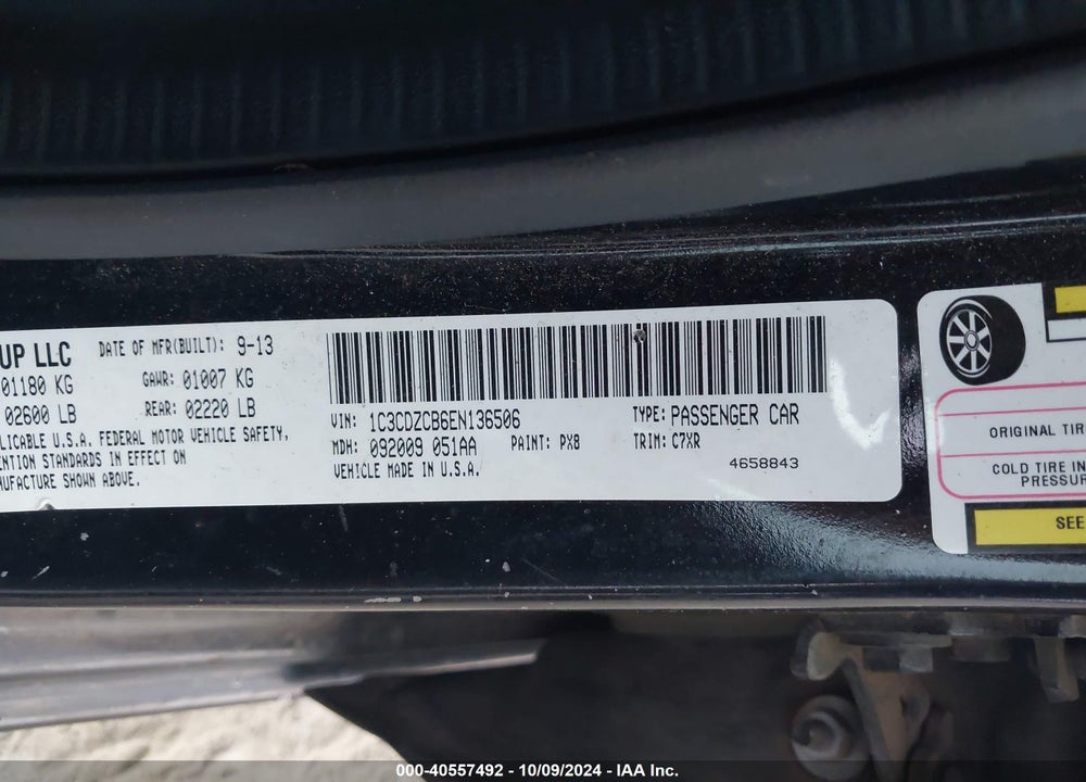 2014 DODGE AVENGER SXT VIN: 1C3CDZCB6EN136506