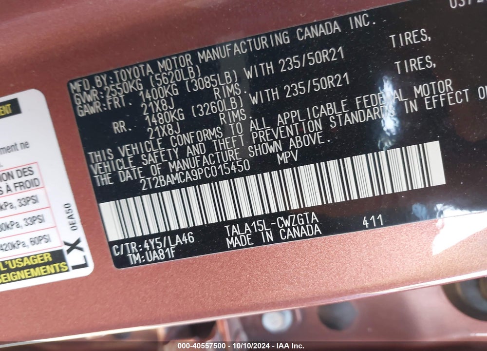 2023 LEXUS RX 350 LUXURY VIN: 2T2BAMCA9PC015450