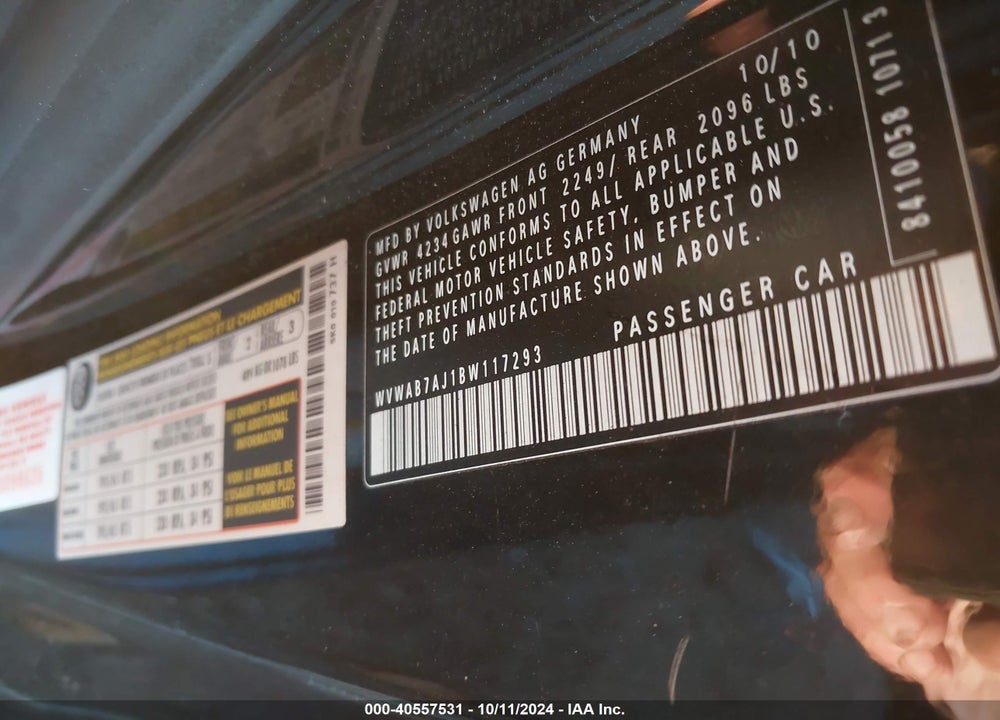 2011 VOLKSWAGEN GOLF 2.5L 2-DOOR VIN: WVWAB7AJ1BW117293