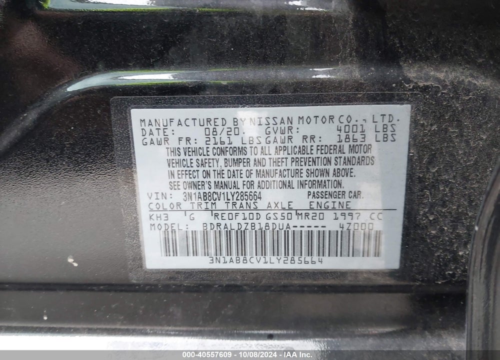 2020 NISSAN SENTRA SV XTRONIC CVT VIN: 3N1AB8CV1LY285664