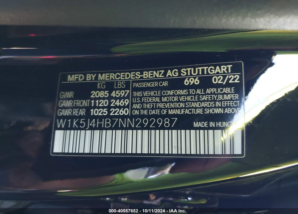 2022 MERCEDES-BENZ CLA 250 COUPE 4MATIC VIN: W1K5J4HB7NN292987