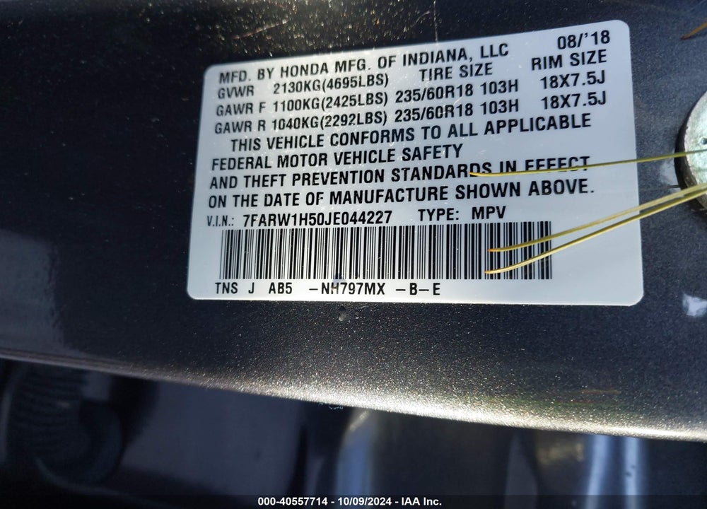 2018 HONDA CR-V EX VIN: 7FARW1H50JE044227