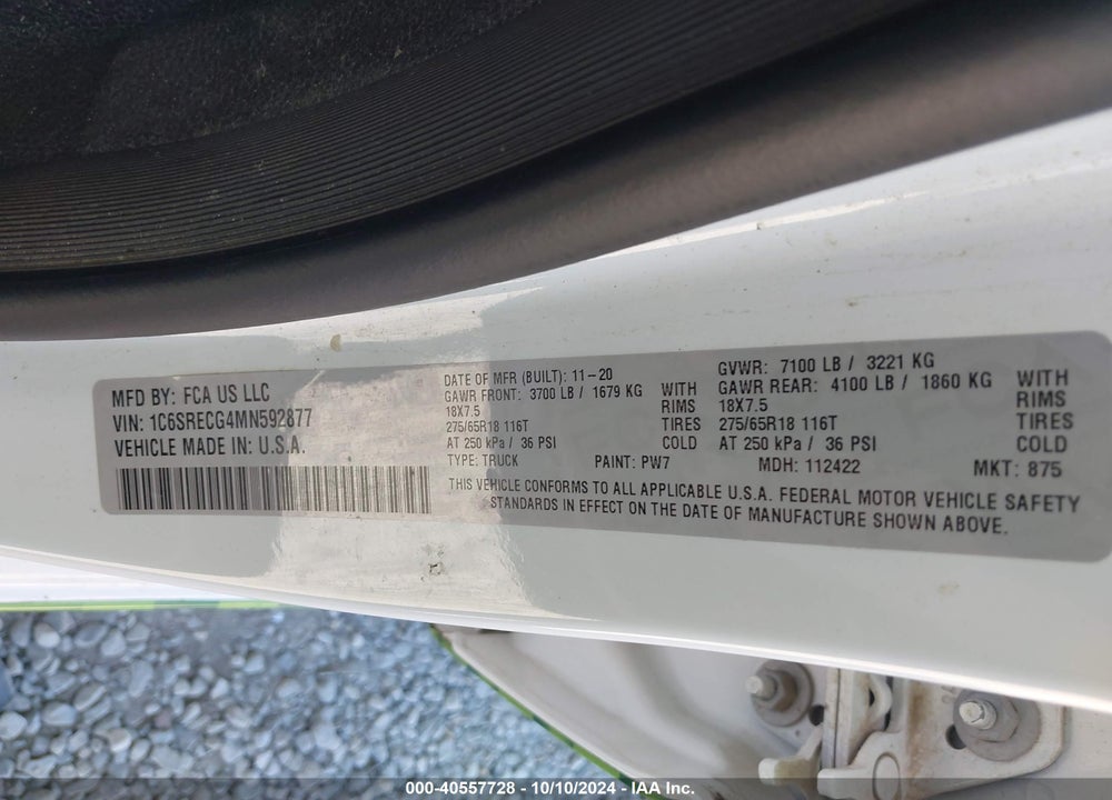 2021 RAM 1500 TRADESMAN 4X2 6'4 BOX VIN: 1C6SRECG4MN592877
