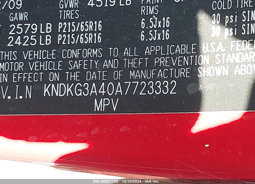 2010 KIA SPORTAGE LX VIN: KNDKG3A40A7723332