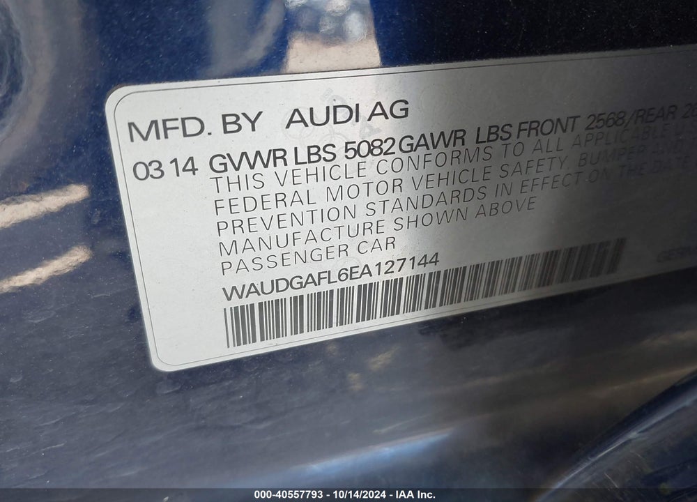 2014 AUDI S4 3.0T PREMIUM PLUS VIN: WAUDGAFL6EA127144