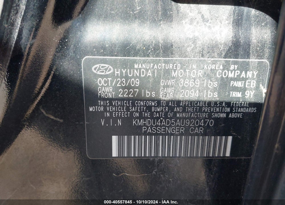 2010 HYUNDAI ELANTRA SE VIN: KMHDU4AD5AU920470