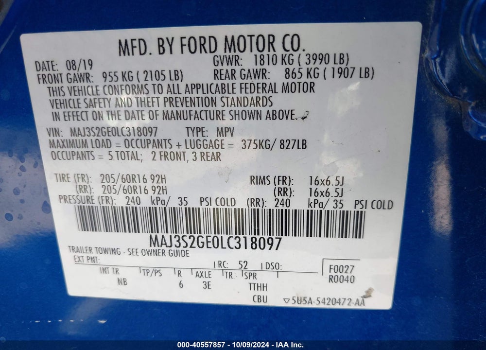 2020 FORD ECOSPORT SE VIN: MAJ3S2GE0LC318097