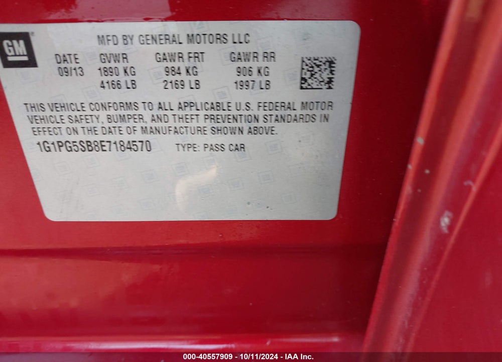 2014 CHEVROLET CRUZE LTZ VIN: 1G1PG5SB8E7184570