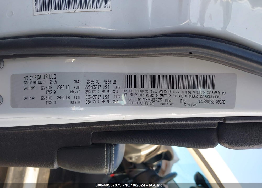 2015 JEEP CHEROKEE LATITUDE VIN: 1C4PJMCB0FW667379