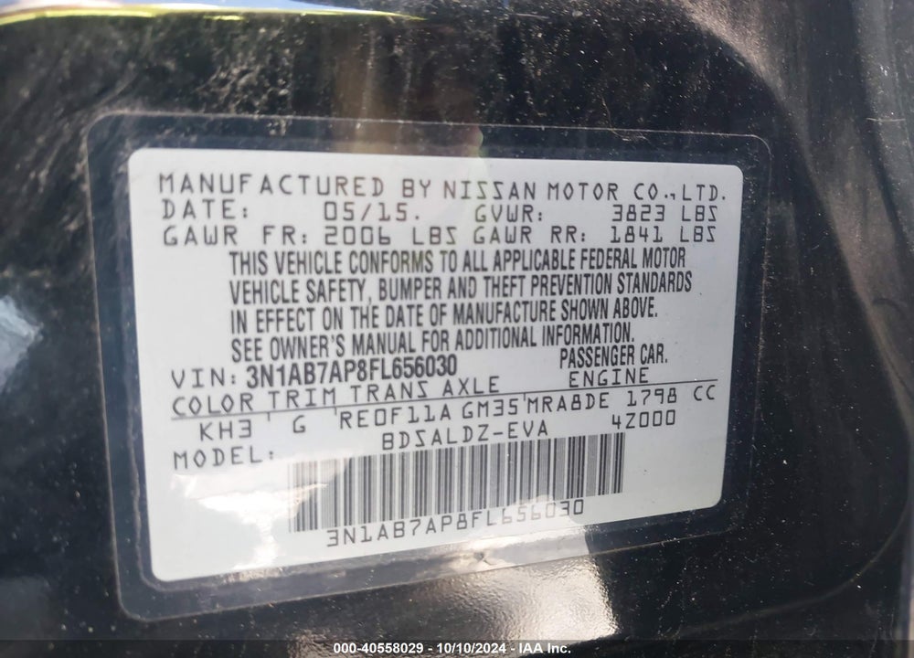 2015 NISSAN SENTRA SV VIN: 3N1AB7AP8FL656030