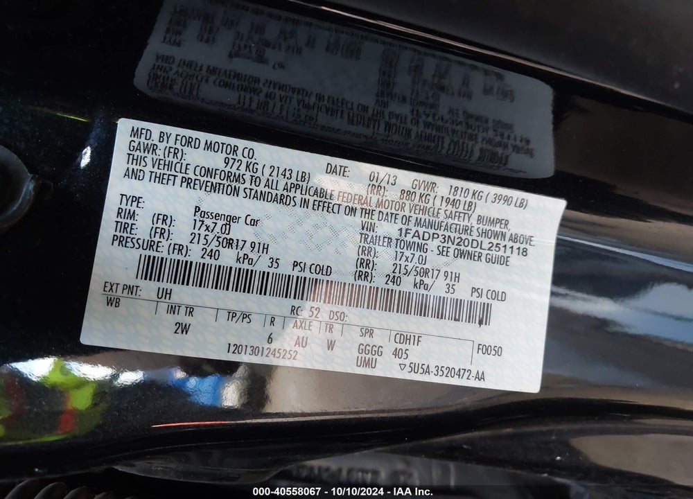 2013 FORD FOCUS TITANIUM VIN: 1FADP3N20DL251118