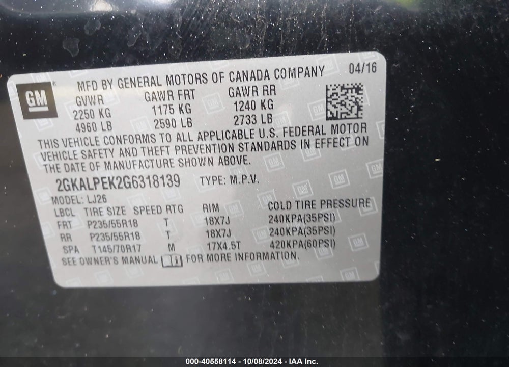 2016 GMC TERRAIN SLT VIN: 2GKALPEK2G6318139