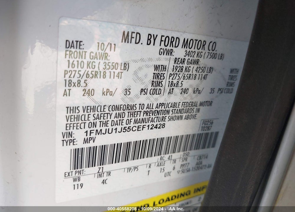2012 FORD EXPEDITION XLT VIN: 1FMJU1J55CEF12428
