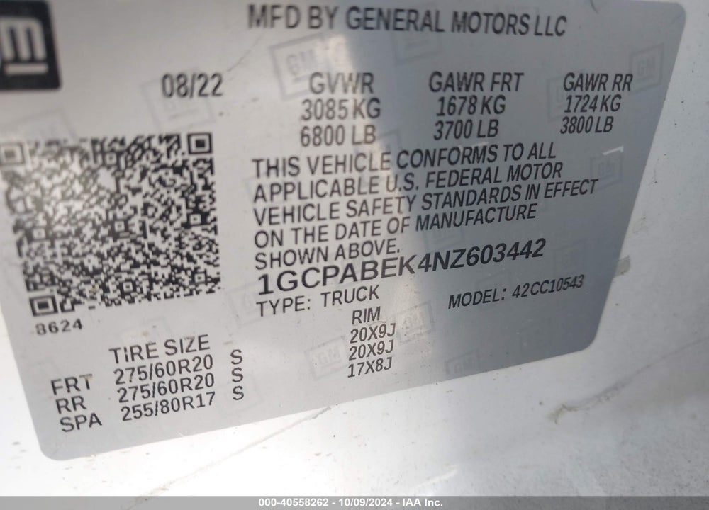 2022 CHEVROLET SILVERADO 1500 2WD SHORT BED CUSTOM VIN: 1GCPABEK4NZ603442