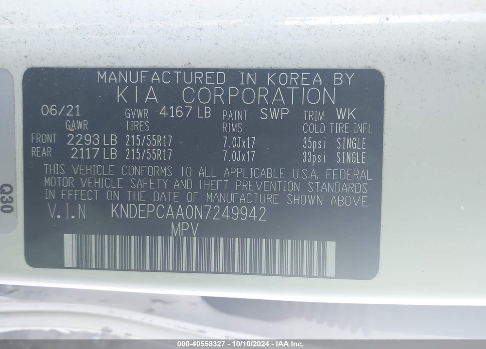 2022 KIA SELTOS LX VIN: KNDEPCAA0N7249942