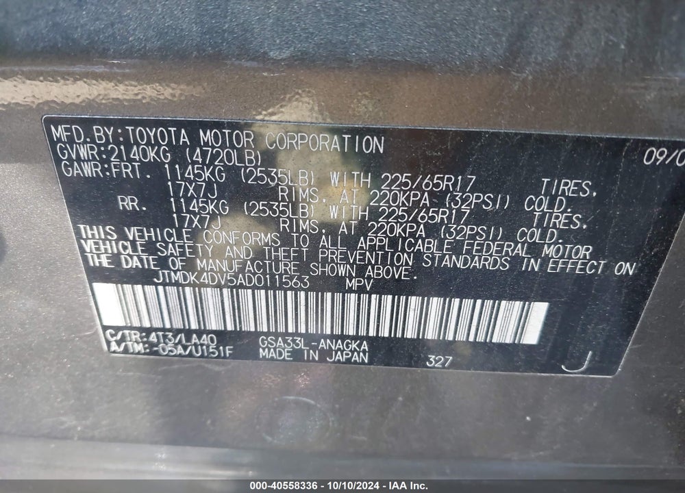 2010 TOYOTA RAV4 LIMITED V6 VIN: JTMDK4DV5AD011563