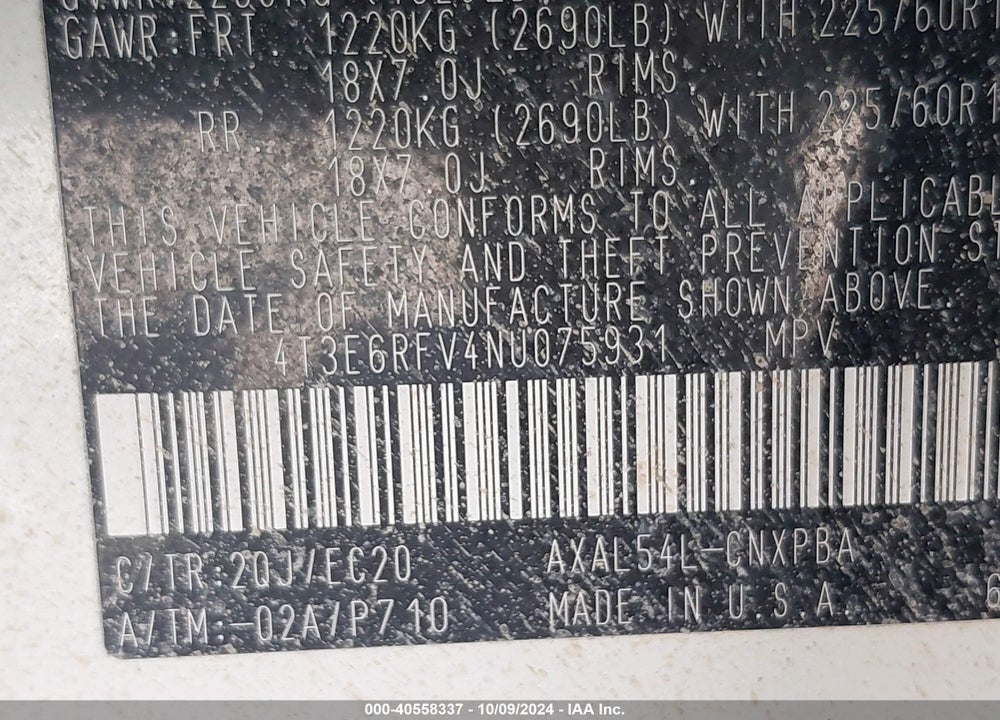 2022 TOYOTA RAV4 HYBRID XSE VIN: 4T3E6RFV4NU075931